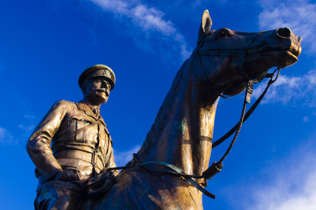 Scotland, Edinburgh, Edinburgh Castle. Statue of Field Marshal Earl Haig located on the Edinburgh Castle Esplanade.