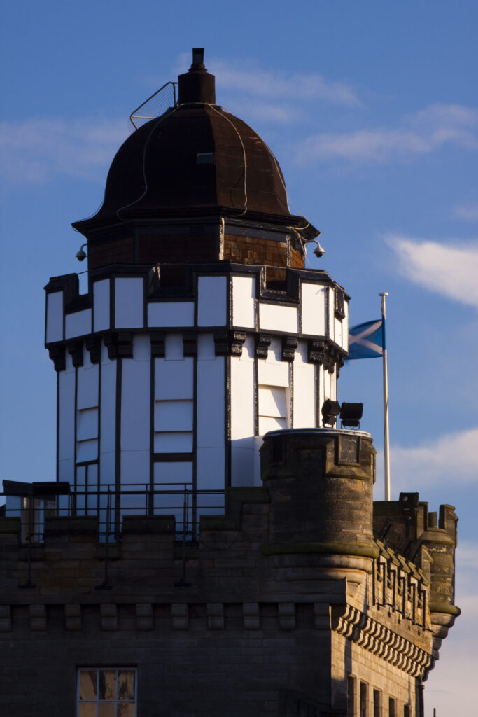 Scotland, Edinburgh, Camera Obscura. The Camera Obscura is located on a tower which had originally been the townhouse of the old Larid of Cockpen. This building was to become known as the Outlook Tower before its present title of the Camera Obscura.