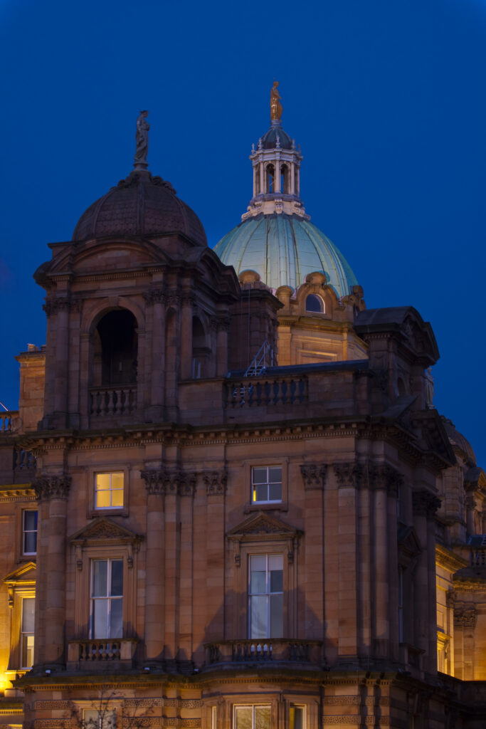 Scotland, Edinburgh, Bank of Scotland. A prominent feature of the Edinburgh skyline, the Bank of Scotland head office on The Mound. Construction of this impressive building was completed in 1806.