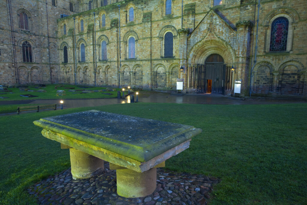 England, County Durham, Durham City. Memorial Gravestone within the grounds of Durham Cathedral.