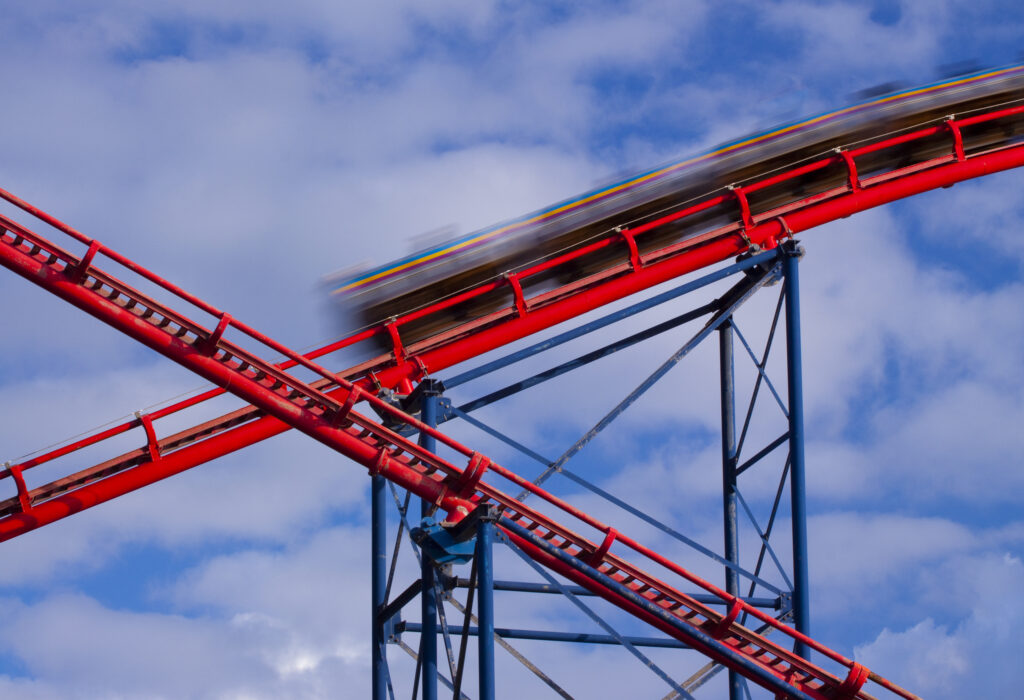 England, Lancashire, Blackpool. The 'Pepsi Max Big One' roller coaster, located at the Blackpool Pleasure Beach Theme Park.