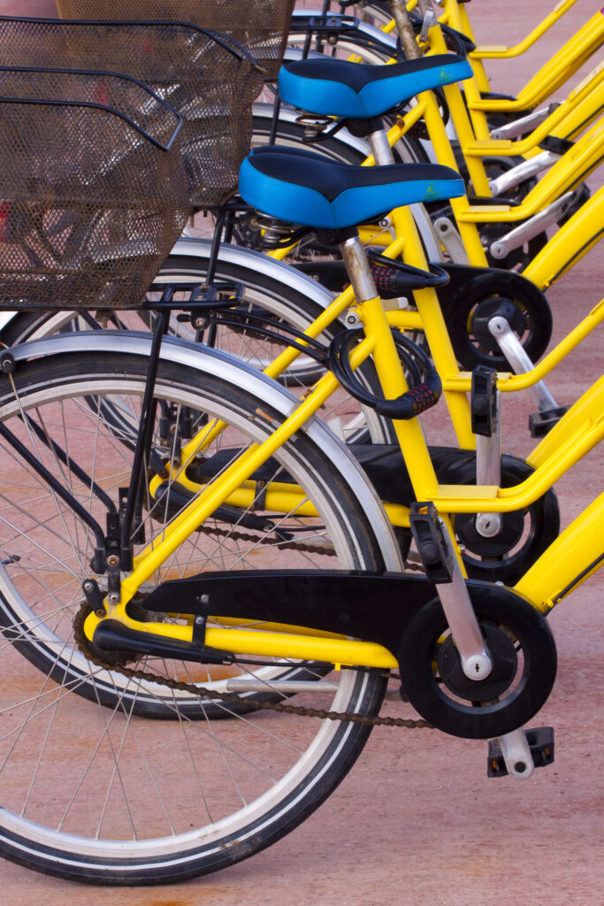 England, Lancashire, Blackpool. Blackpool's bike hire scheme (Bike for all) is modelled on the popular Parisian scheme which allows residents and tourists to hire bikes from automated stands located across the town.