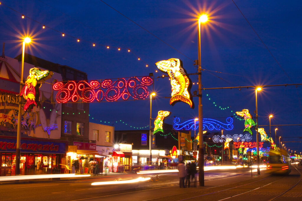 England, Lancashire, Blackpool. Blackpool Illuminations on the Blackpool Golden Mile.