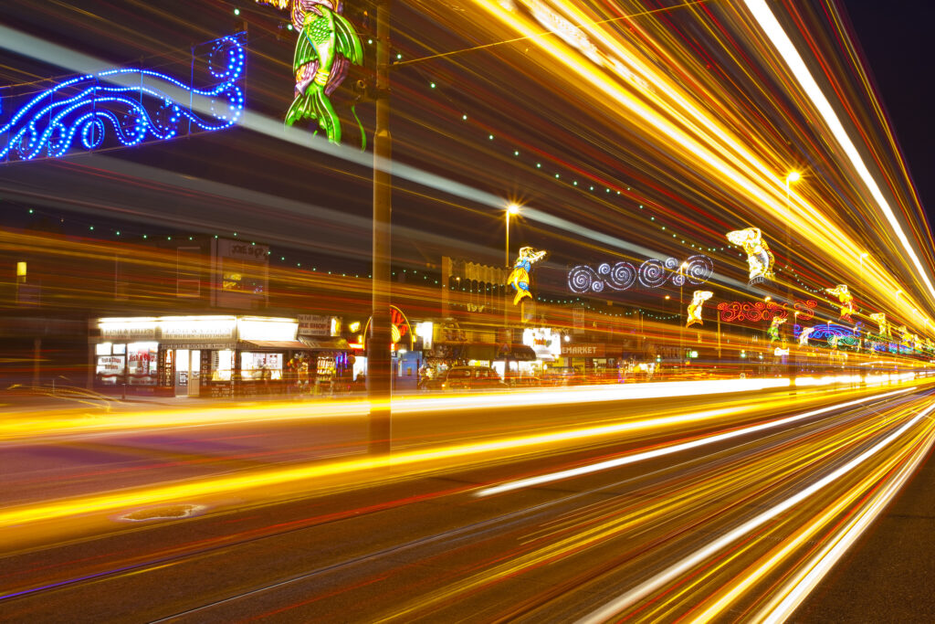 England, Lancashire, Blackpool. Blackpool Illuminations on the Blackpool Golden Mile.