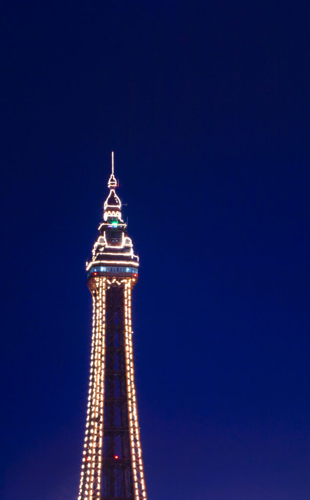 England, Lancashire, Blackpool. Blackpool Tower at night during the illuminations.
