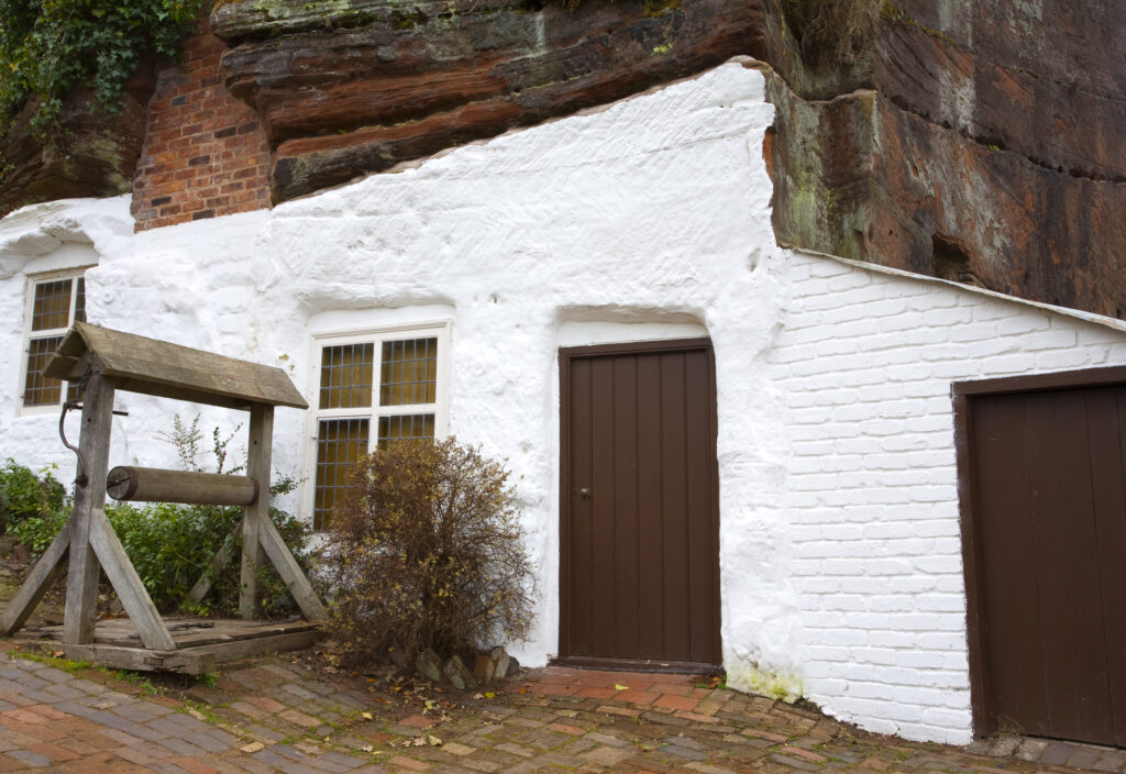 England, Staffordshire, Holy Austin Rock Houses. Austin Rock Houses located near the Staffordshire village of Kinver.
