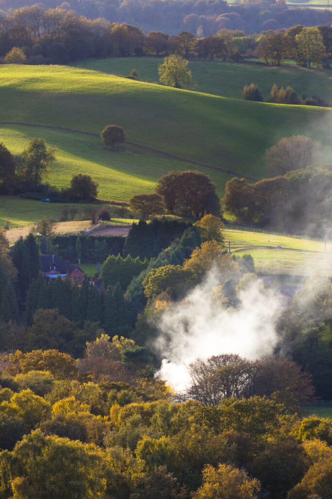 England, Staffordshire / Worcestershire, Kinver Edge. Smoke pollutes the countryside near Kinver - Viewed from Kinver Edge.