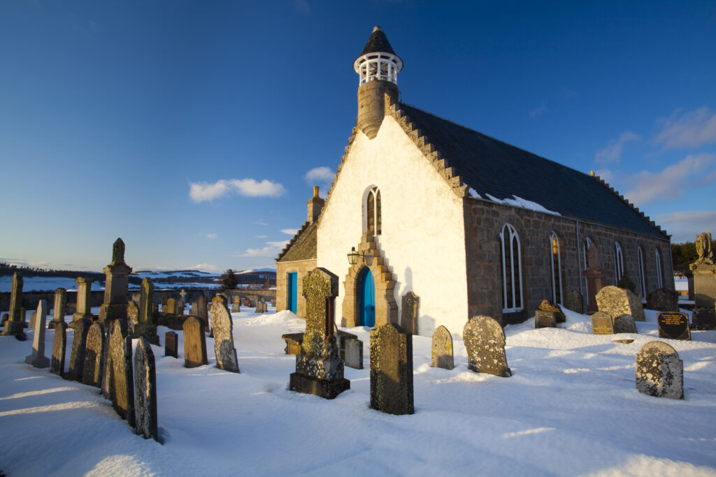 Scotland, Scottish Highlands, Cairngorms National Park. The Old Kirk at Nethy Bridge, part of the Abernethy Parish Church.