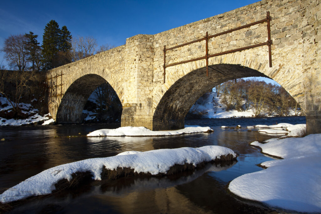 Scotland, Scottish Highlands, Cairngorms National Park. The Old Spey bridge, near Grantown on Spey.