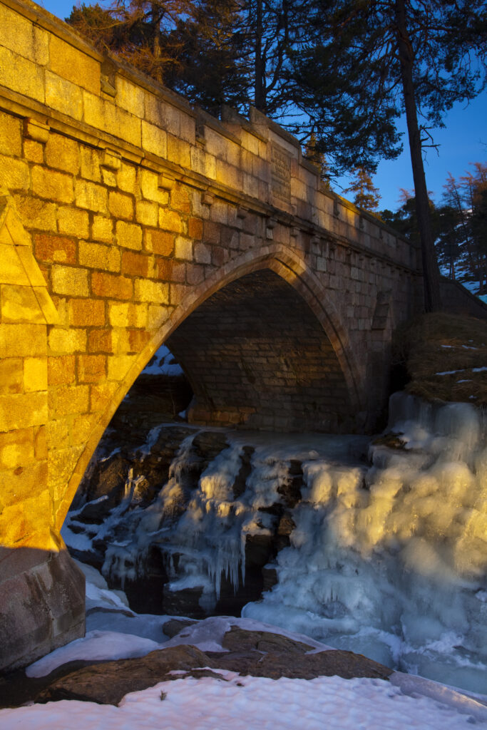 Scotland, Aberdeenshire, Linn of Dee. The bridge over the Linn Of Dee near Braemar, was built by the fifth Earl of Fife and opened by Queen Victoria in September 1857