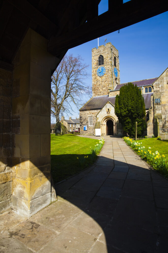 England, Northumberland, Corbridge. Grand entrance to the graveyard and grounds of the Saxon Church of St Andrews in Corbridge.