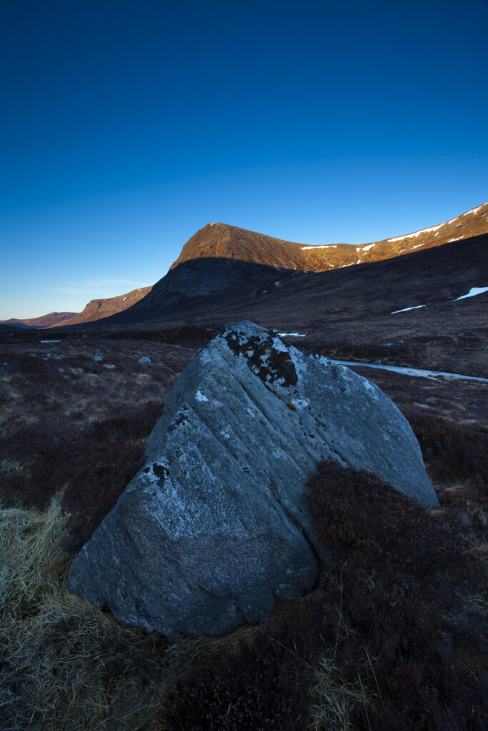 Scotland, Scottish Highlands, Cairngorms National Park. The Devil's Point and the River Dee, on the south side of the Lairig Ghru.