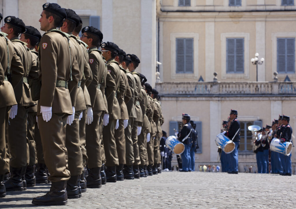 Italy, Lazio, Rome. Italian Police Parade on the Piazza Quirinale in front of the Presidential Palace