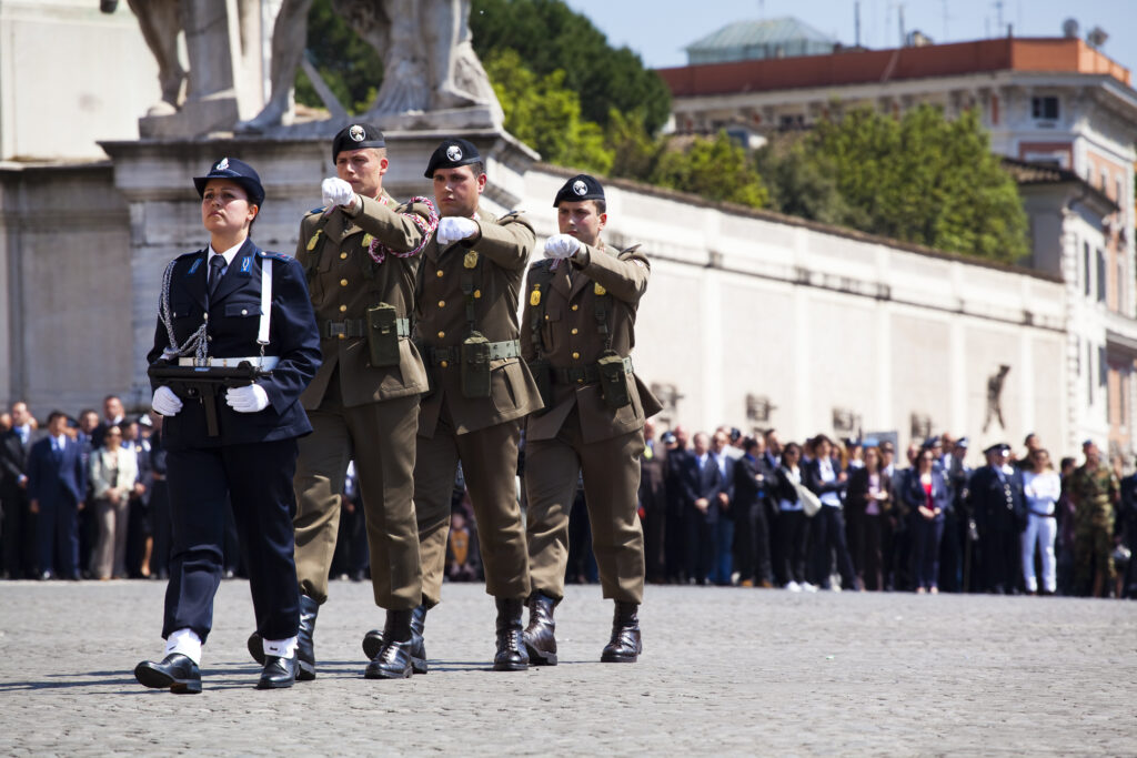 Italy, Lazio, Rome. Italian Police Parade on the Piazza Quirinale in front of the Presidential Palace