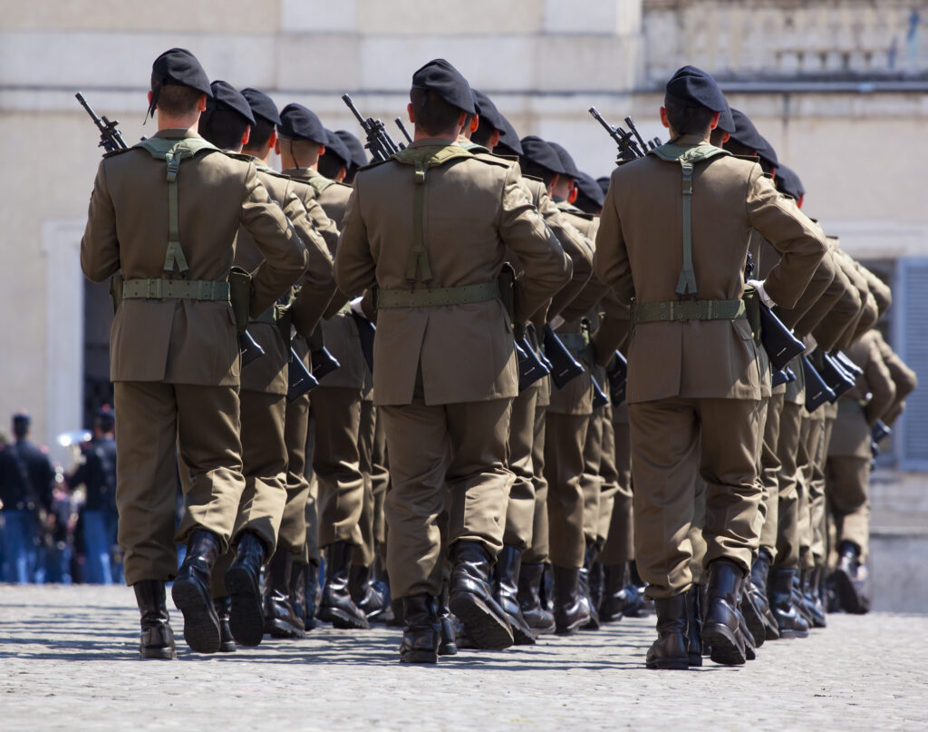 Italy, Lazio, Rome. Italian Police Parade on the Piazza Quirinale in front of the Presidential Palace