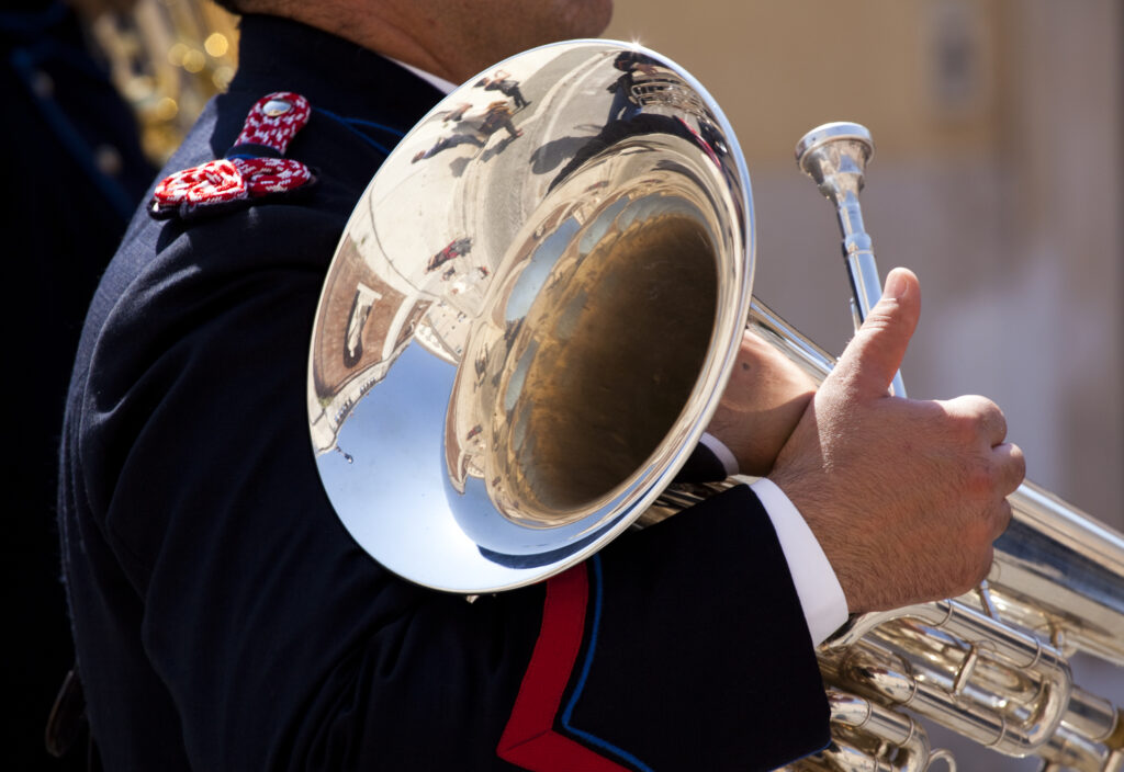 Italy, Lazio, Rome. Brass band on Police Parade near the Piazza Quirinale in front of the Presidential Palace