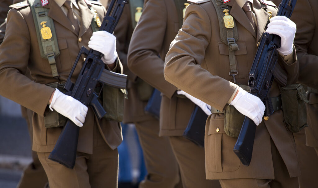 Italy, Lazio, Rome. Italian Police Parade on the Piazza Quirinale in front of the Presidential Palace