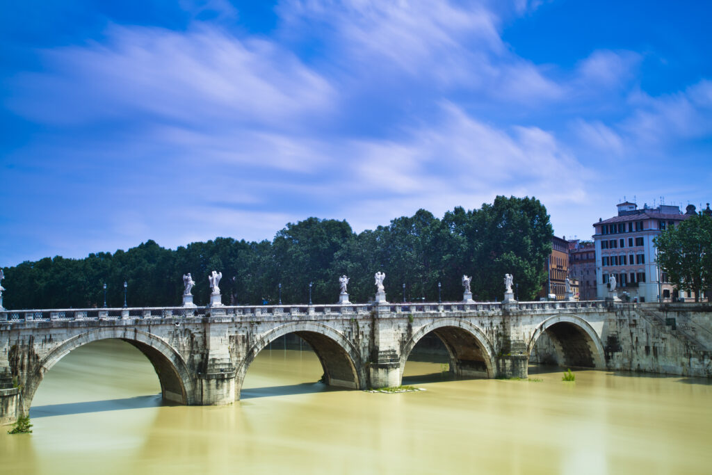Italy, Lazio, Rome. Ponte Vittorio Emanuele ii, a bridge over the River Tiber near to Vatican City in the city of Rome.