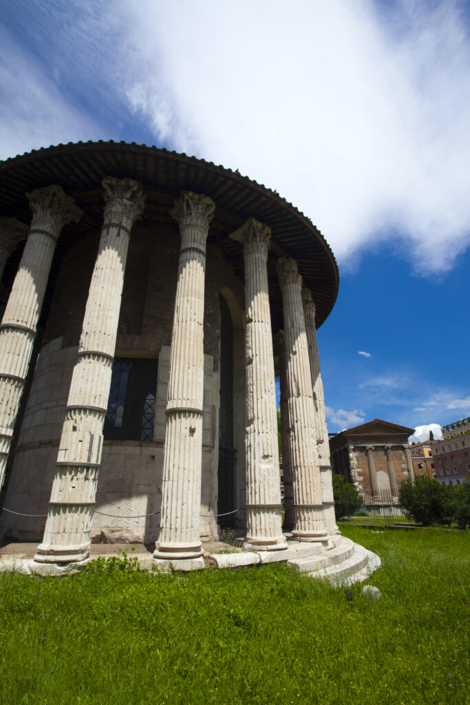 Italy, Lazio, Rome. Ancient Rome architecture in the City of Rome near the Piazza Bocca della Verita.
