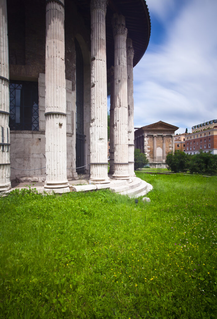 Italy, Lazio, Rome. Ancient Rome architecture in the City of Rome near the Piazza Bocca della Verita.