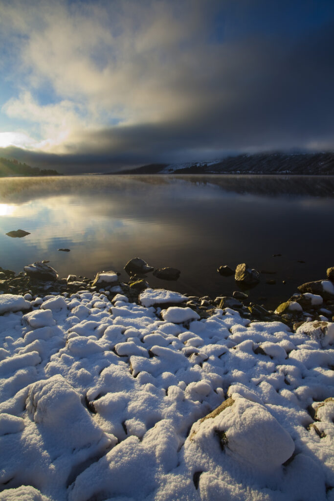 Scotland, Scottish Highlands, Loch Lochy. A snow covered bay upon the banks of Loch Lochy.