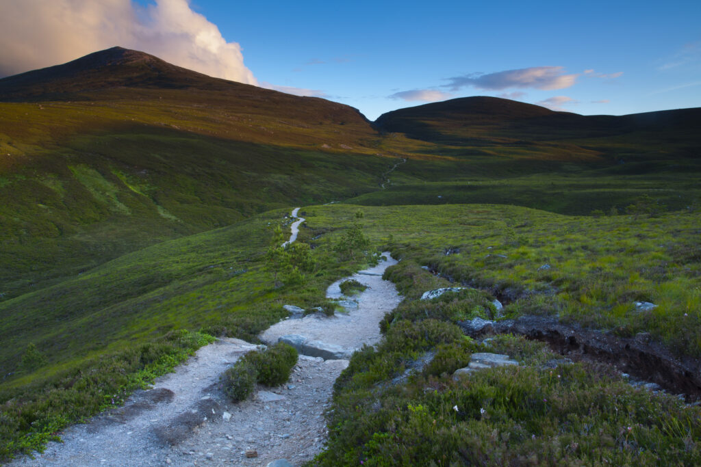 Scotland, Scottish Highlands, Cairngorms National Park. Looking back towards the Chalamain Gap from near Glenmore Forest Park.