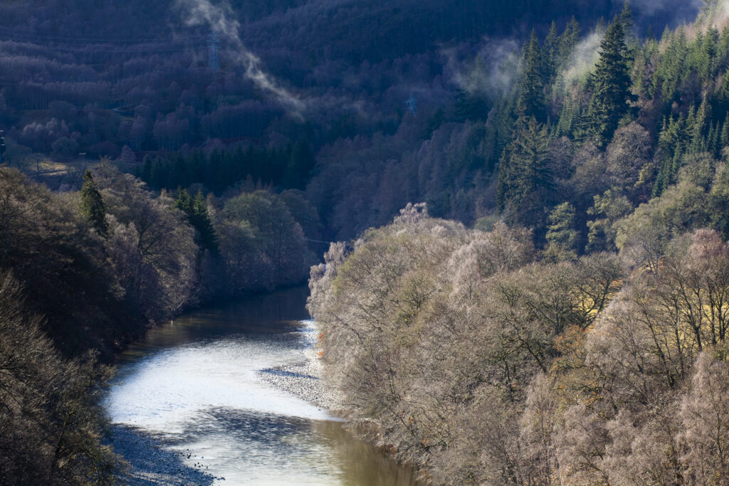Scotland, Scottish Highlands, Killiecrankie. The River Garry and surrounding woodland, near the Pass of Killiecrankie.