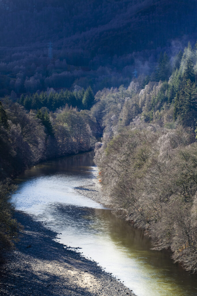Scotland, Scottish Highlands, Killiecrankie. The River Garry and surrounding woodland, near the Pass of Killiecrankie.