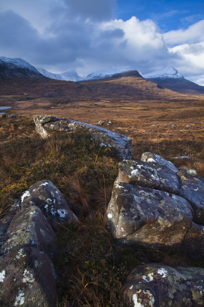 Scotland, Scottish Highlands, Assynt. Looking towards the Coigach Mountain range from moorland above Loch Lurgainn.