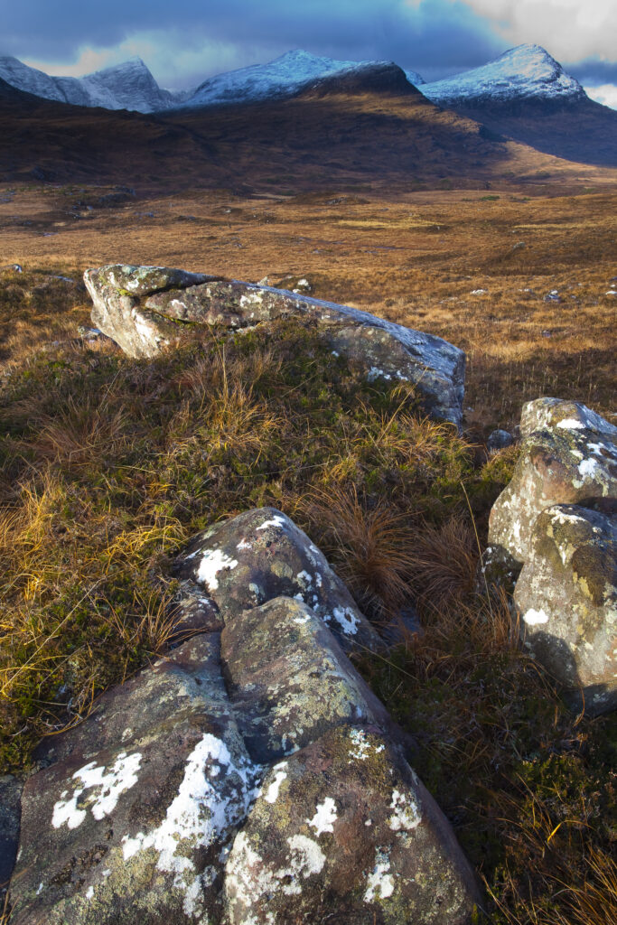 Scotland, Scottish Highlands, Assynt. Looking towards the Coigach Mountain range from moorland above Loch Lurgainn.