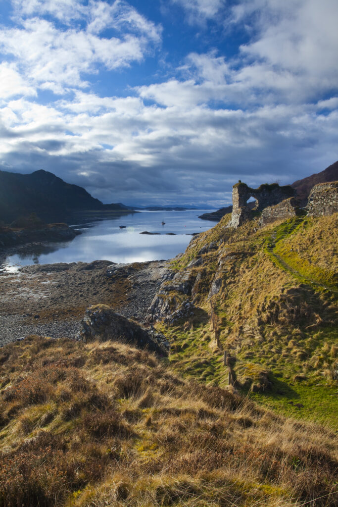 Scotland, Scottish Highlands, Strome Castle. The enigmatic ruins of Strome Castle, situated alongside Loch Carron.