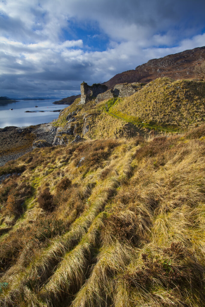 Scotland, Scottish Highlands, Strome Castle. The enigmatic ruins of Strome Castle, situated alongside Loch Carron.