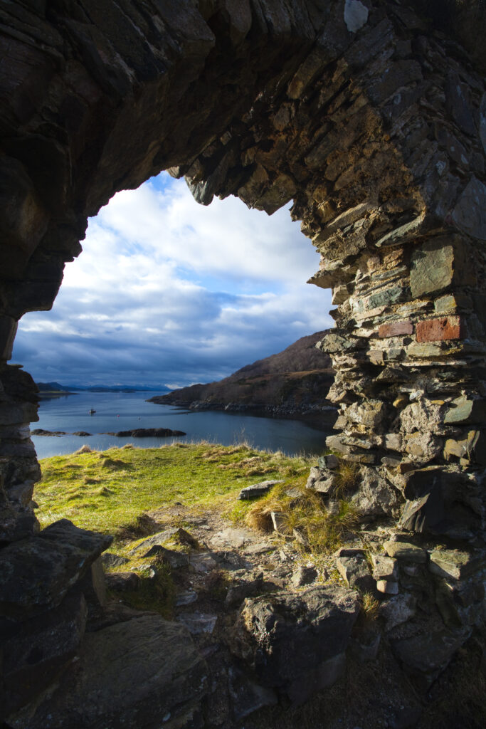 Scotland, Scottish Highlands, Strome Castle. The enigmatic ruins of Strome Castle, situated alongside Loch Carron.