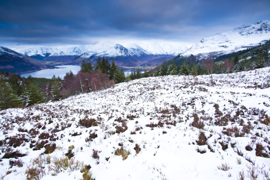 Scotland, Scottish Highlands, Druim Sgurr nan Cabar. The Five Sisters viewed from a view point on Druim Sgurr nan Cabar.