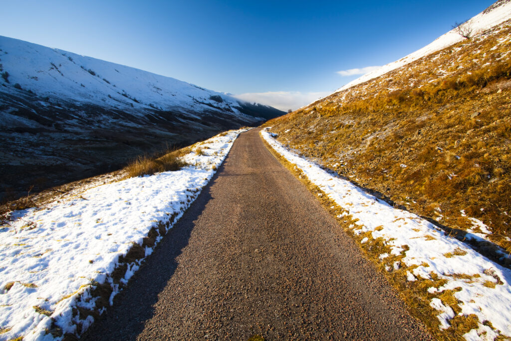 Scotland, Scottish Highlands, Glen Gloy. Single track mountain road heading down Glen Gloy near the Great Glen.