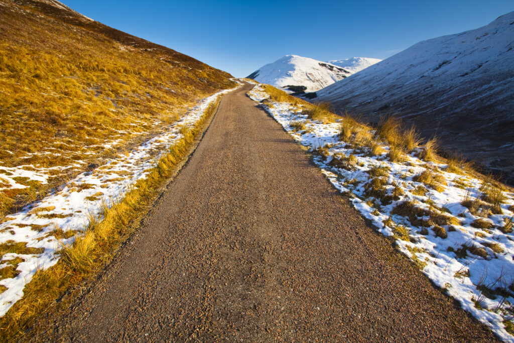 Scotland, Scottish Highlands, Glen Gloy. Single track mountain road heading down Glen Gloy near the Great Glen.