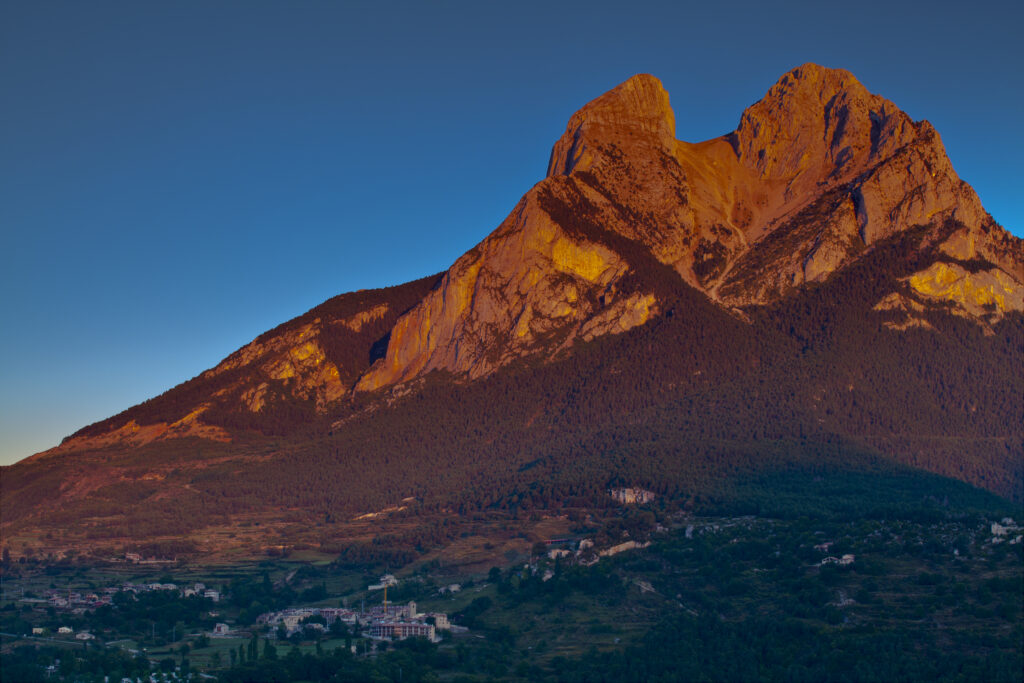 Spain, Catalonia, Pyrenees, Pedraforca. The Pedraforca Mountain in the heart of the Cadí-Moixeró Natural Park.