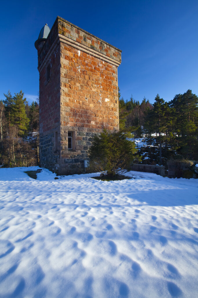 Scotland, Scottish Highlands, Cairngorms National Park. Tower Lodge located near Bridge o'Ess at the public road entrance to Glen Tanar.