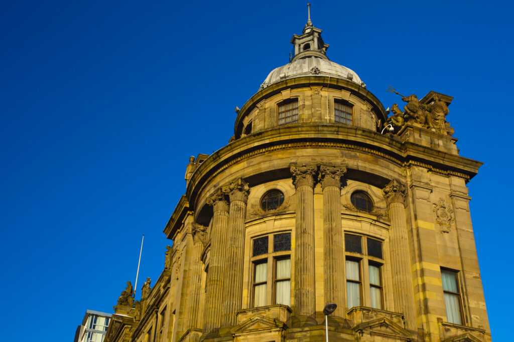 Scotland, Glasgow, Glasgow City. Detail shot of ornate architecture in Glasgow City.