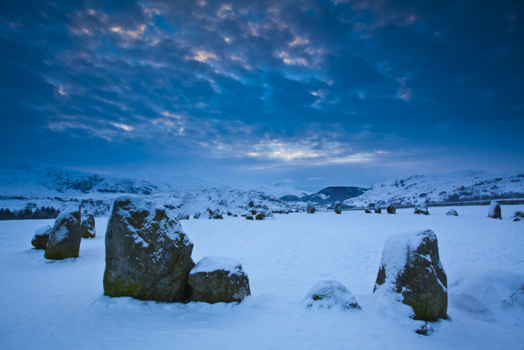 England, Cumbria, The Lake District. The popular Castlerigg Stone Circle near Keswick, dating back from the later Neolithic period.