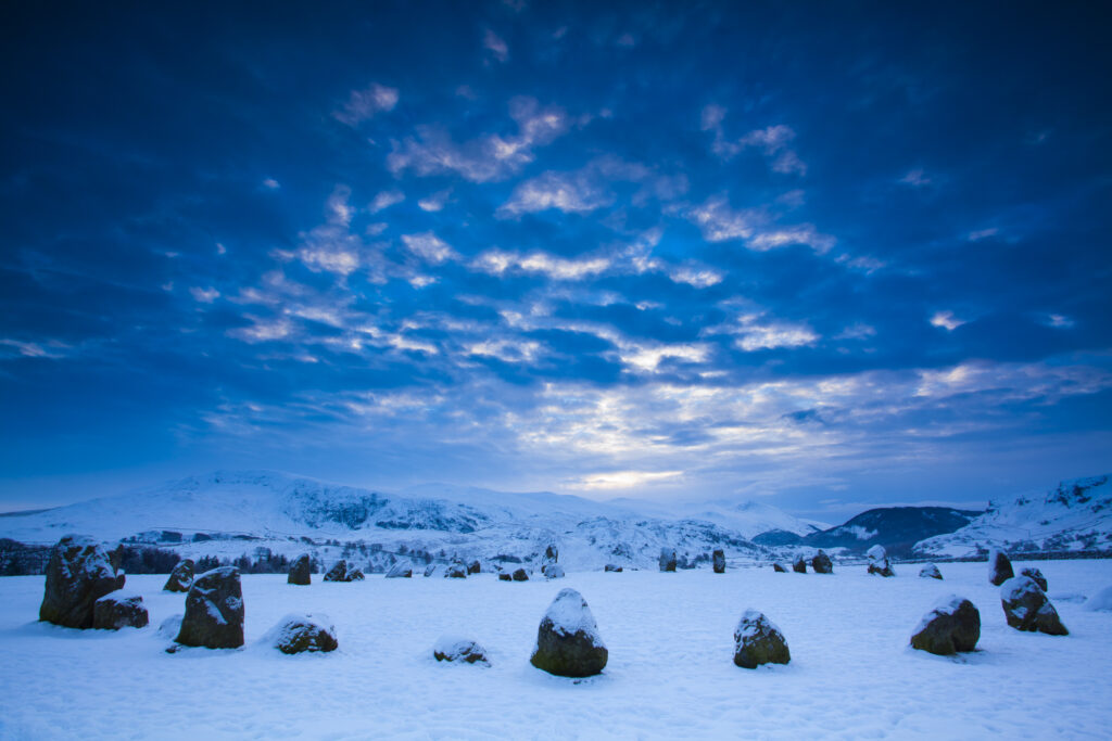 England, Cumbria, The Lake District. The popular Castlerigg Stone Circle near Keswick, dating back from the later Neolithic period.