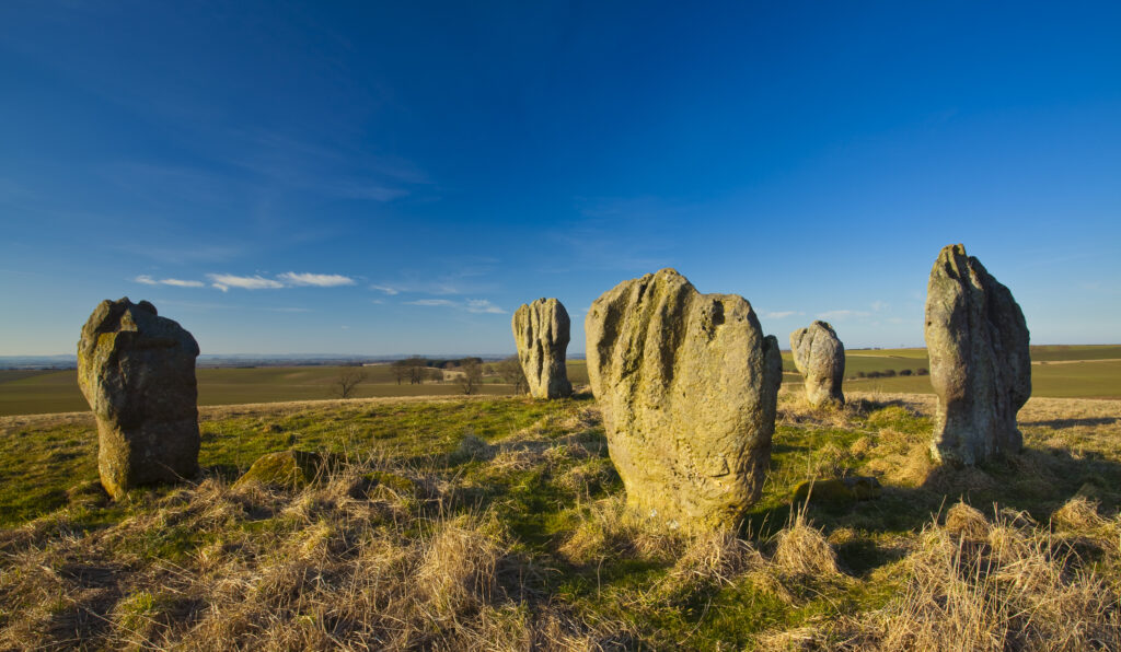 England, Northumberland, Duddo Five Stones. The pre-historic stone circle known as the Duddo Five Stones (and four stones) located in Northern Northumberland.
