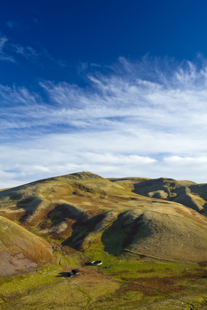 England, Northumberland, Northumberland National Park. Lamb Hill in the Cheviot Hills, part of the Northumberland National Park, viewed from Dere Street in the Scottish Borders