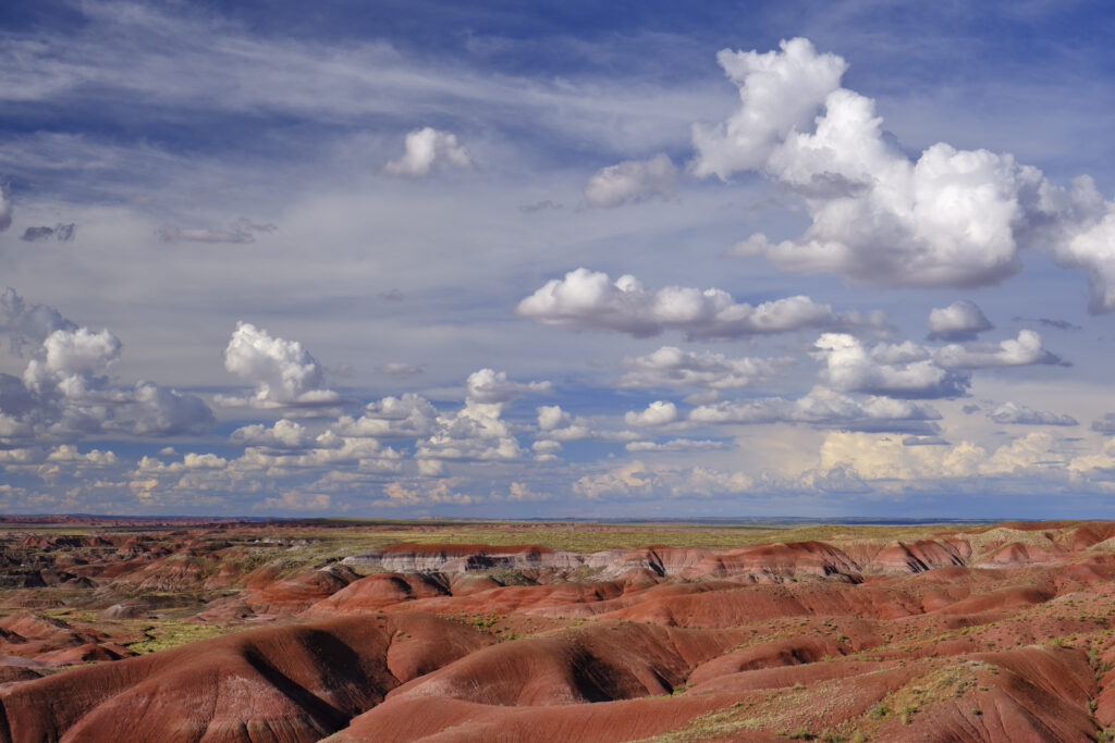 United States of America, Ariziona, Petrified Forest National Park. The surreal, colourful landscape of the Painted Desert in the Petrified Forest National Park.