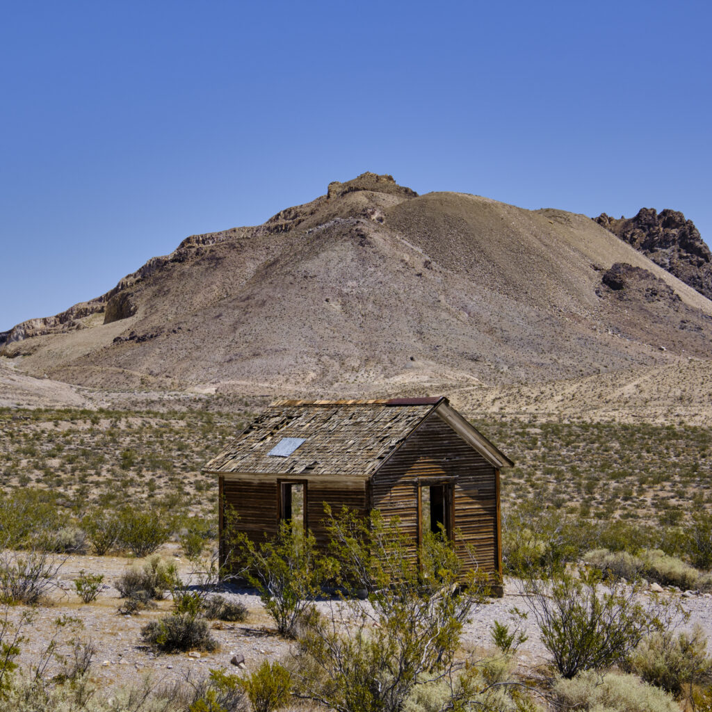 United States of America, Nevada, Rhyolite Ghost Town. Abandoned building in the Rhyolite Ghost Town in the Nevada Desert.
