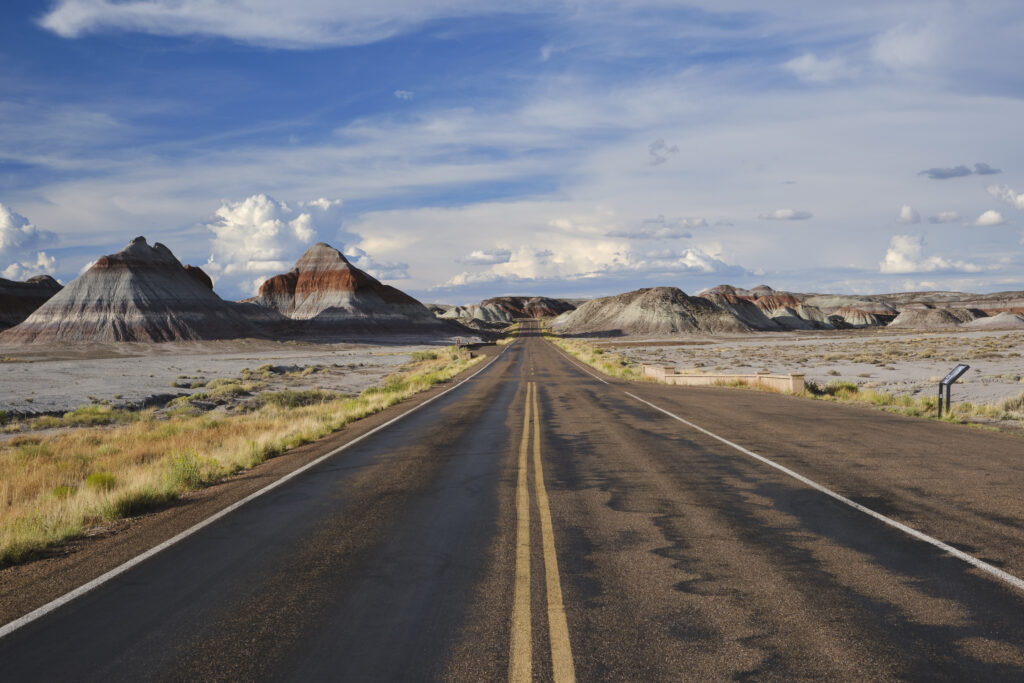 United States of America, Ariziona, Petrified Forest National Park. The surreal, colourful landscape of the Painted Desert in the Petrified Forest National Park.