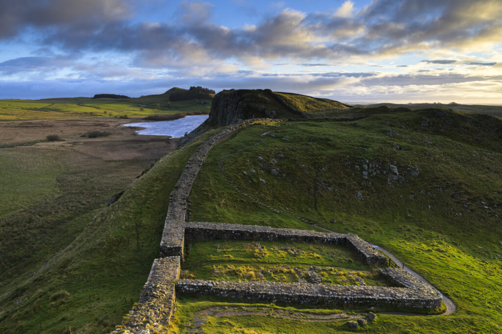 England, Northumberland, Hadrians Wall. Milecastle 39 on Hadrians Wall, a world heritage site located within the Northumberland National Park.