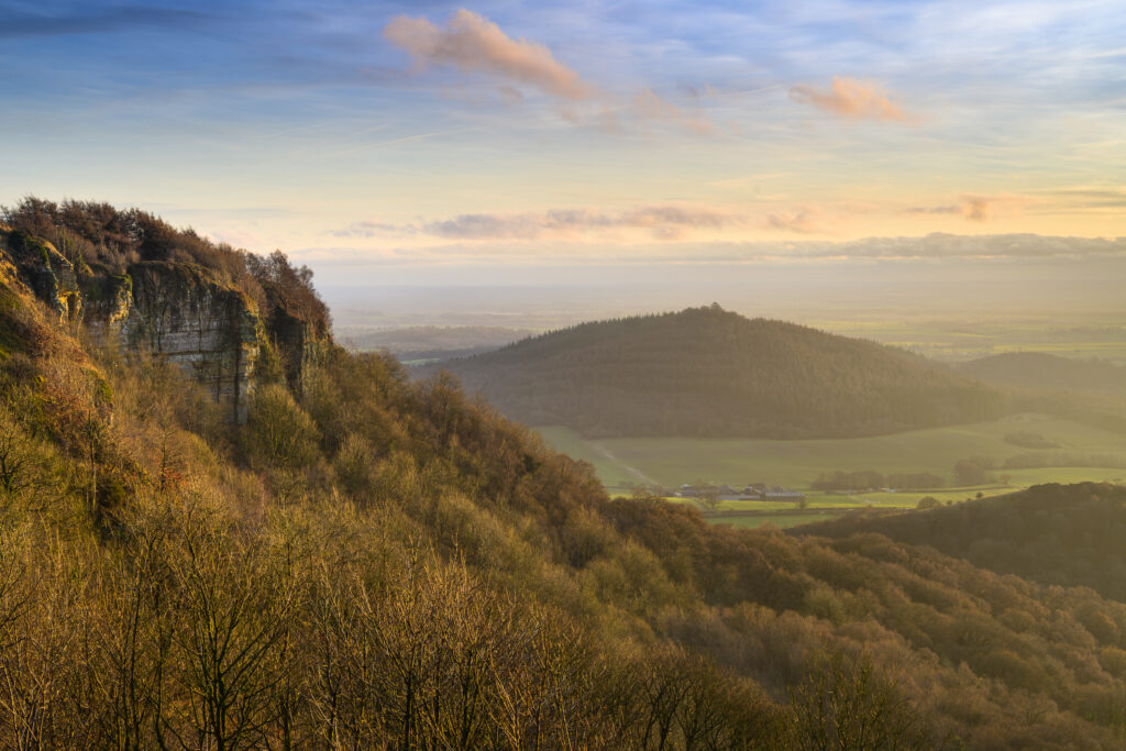 England, North Yorkshire, North York Moors National Park. Last light at Sutton Bank in the North York Moors National Park.