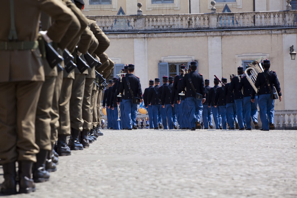 Italy, Lazio, Rome. Italian Police Parade on the Piazza Quirinale in front of the Presidential Palace