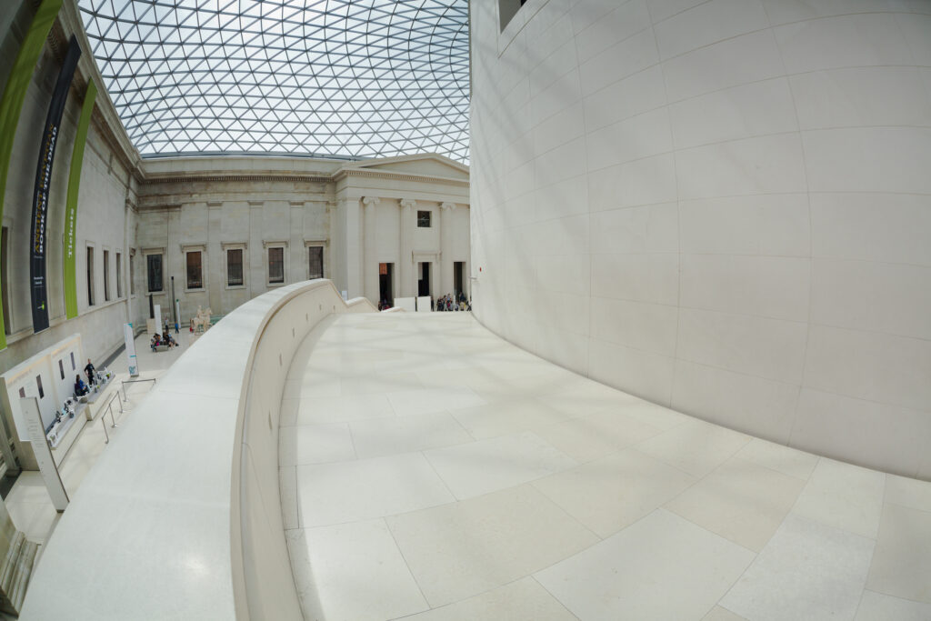 England, Greater London, London Borough of Camden. The covered great courtyard of the British Museum, Bloomsbury, London.